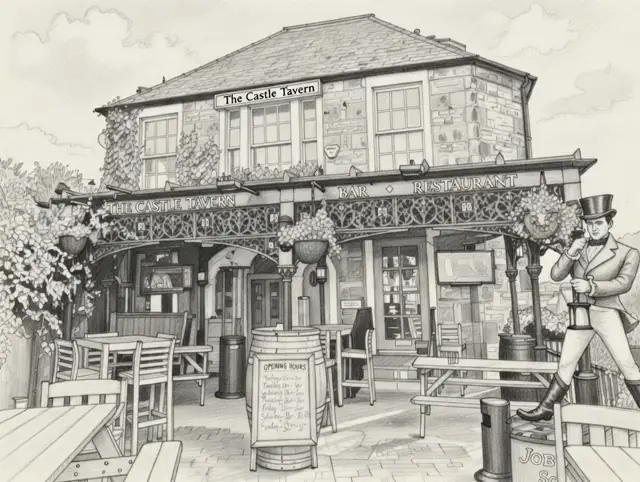 The Castle Tavern - historic pub sketch in Inverness, Scotland