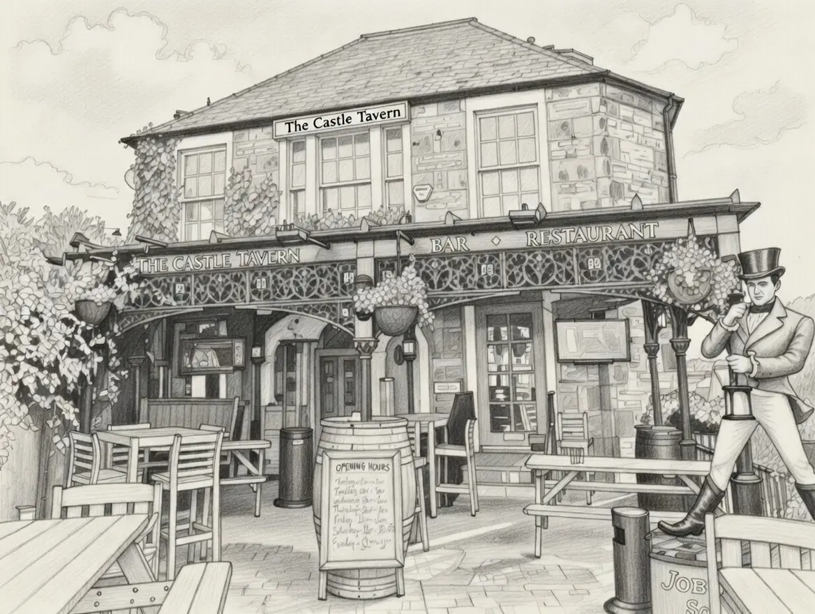 The Castle Tavern - historic pub sketch in Inverness, Scotland